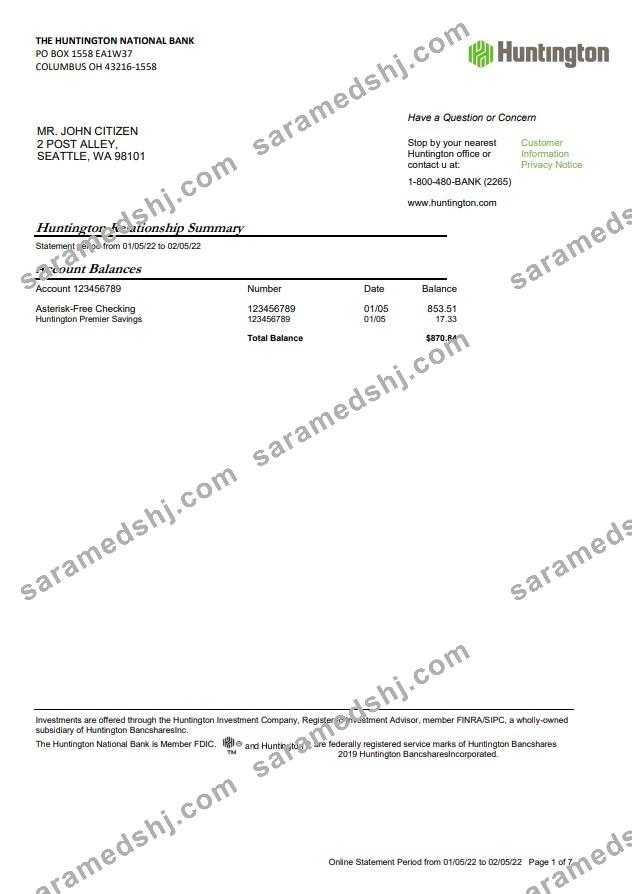 USA Ohio Huntington bank statement 7  page